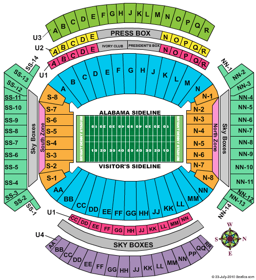 Bryant Denny Field Seating Map